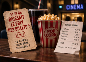 Prix des billets de cinéma et coût d'une sortie en salle avec popcorn, boissons et transport